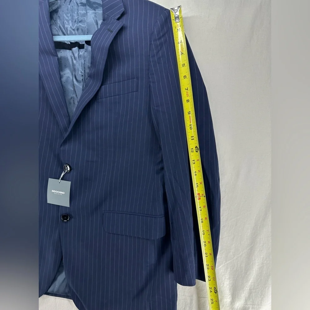 Indochino‎ Jacket Blazer Sport Coat Wool Navy Blue Pin Stripe 2 Button 38 NWT